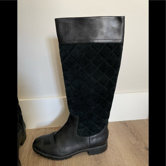 Sperry Topsider Black Leather & Suede Quilted Knee-High Boot (Size 8) - Picture 3 of 6